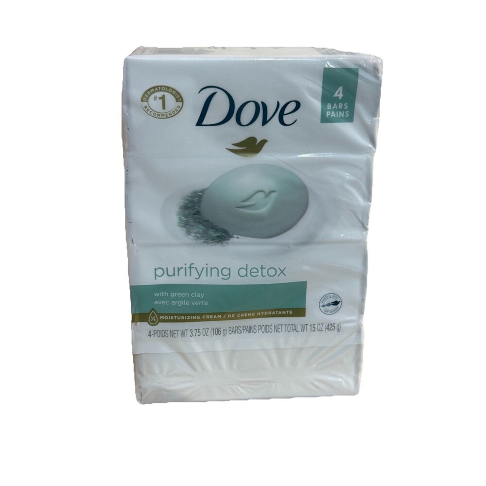 Dove Purifying Detox Beauty Bar Soap w/ Green Clay 4 Pack 3.75 oz each